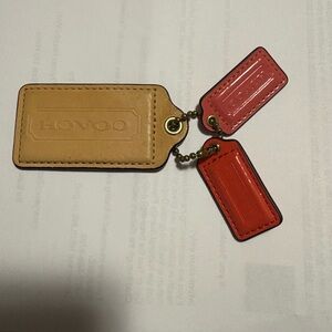Coach Red and Tan Leather Keychain Set